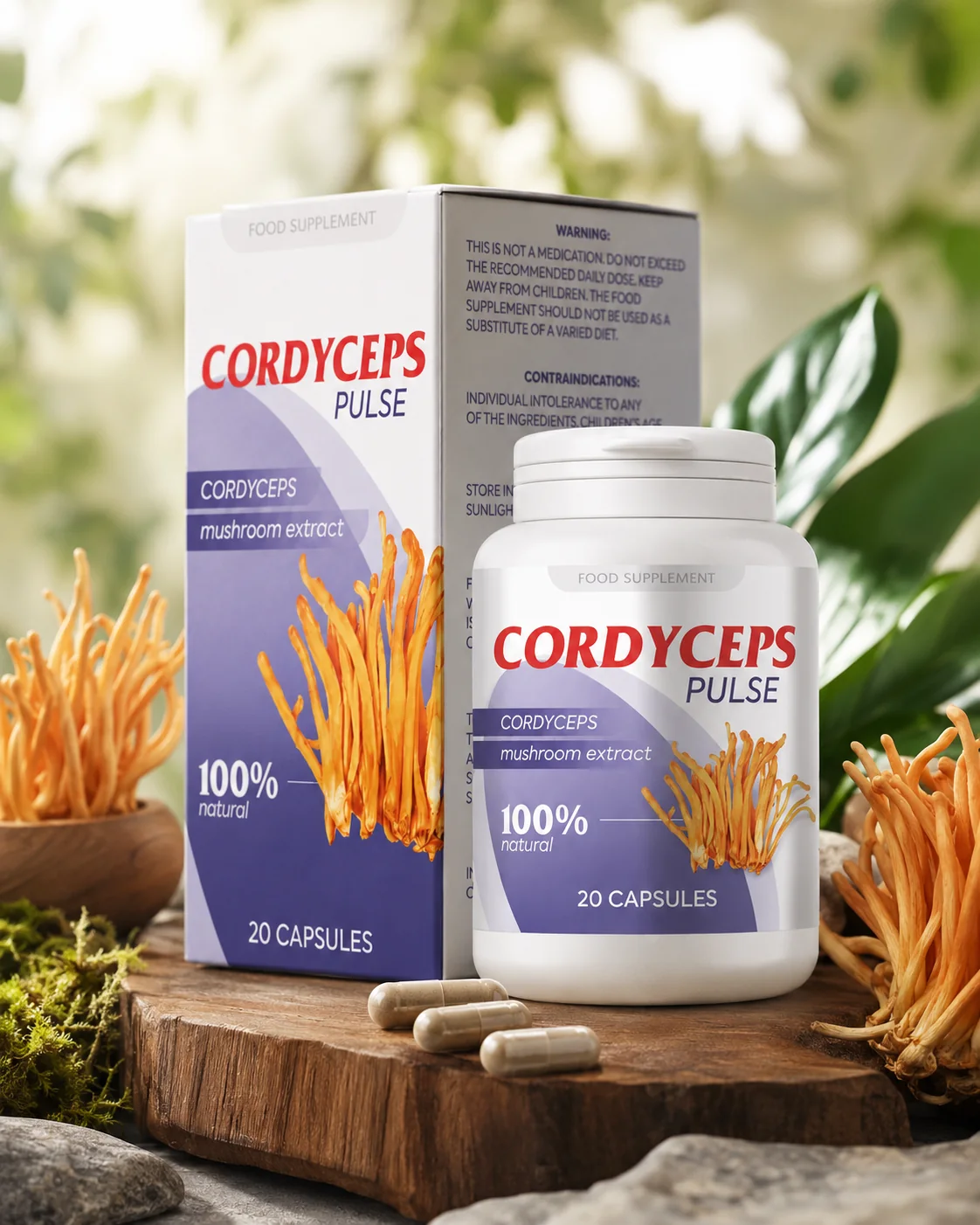 Cordyceps Pulse entouré de Cordyceps chinois — composition quotidienne