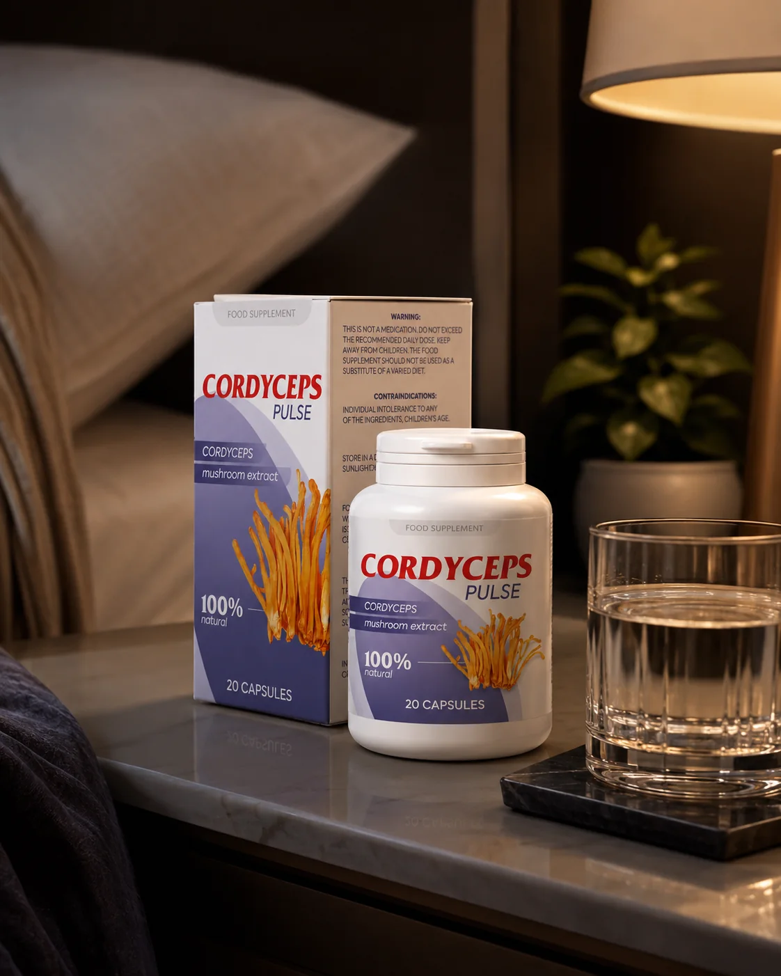 Cordyceps Pulse présenté dans un intérieur calme — composition quotidienne